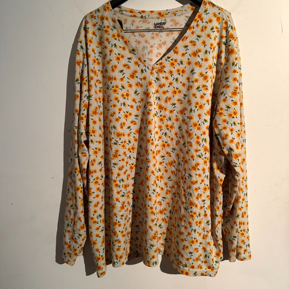 Lands End 2X‎ Plus Size Sunflower Long Sleeve Stretch Shirt